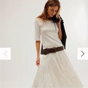 NWOT Free People Full Swing Tiered Cotton Blend Midi Skirt with pockets